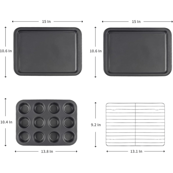 5-teiliges Backform-Set – Muffin, Kuchen, Keks, Bräter & Abkühlgitter – Schwarz – Antihaft – Bild 2
